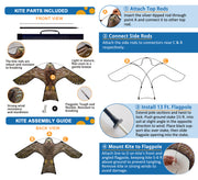 PESTEZE® USA Hawk Kite [47x27 Inch Kite with 13 Ft Flagpole] Provides Humane Bird Deterrence in Yards & Farms. Protects Vegetables, Fruits & Crops from Pest Birds & Critters