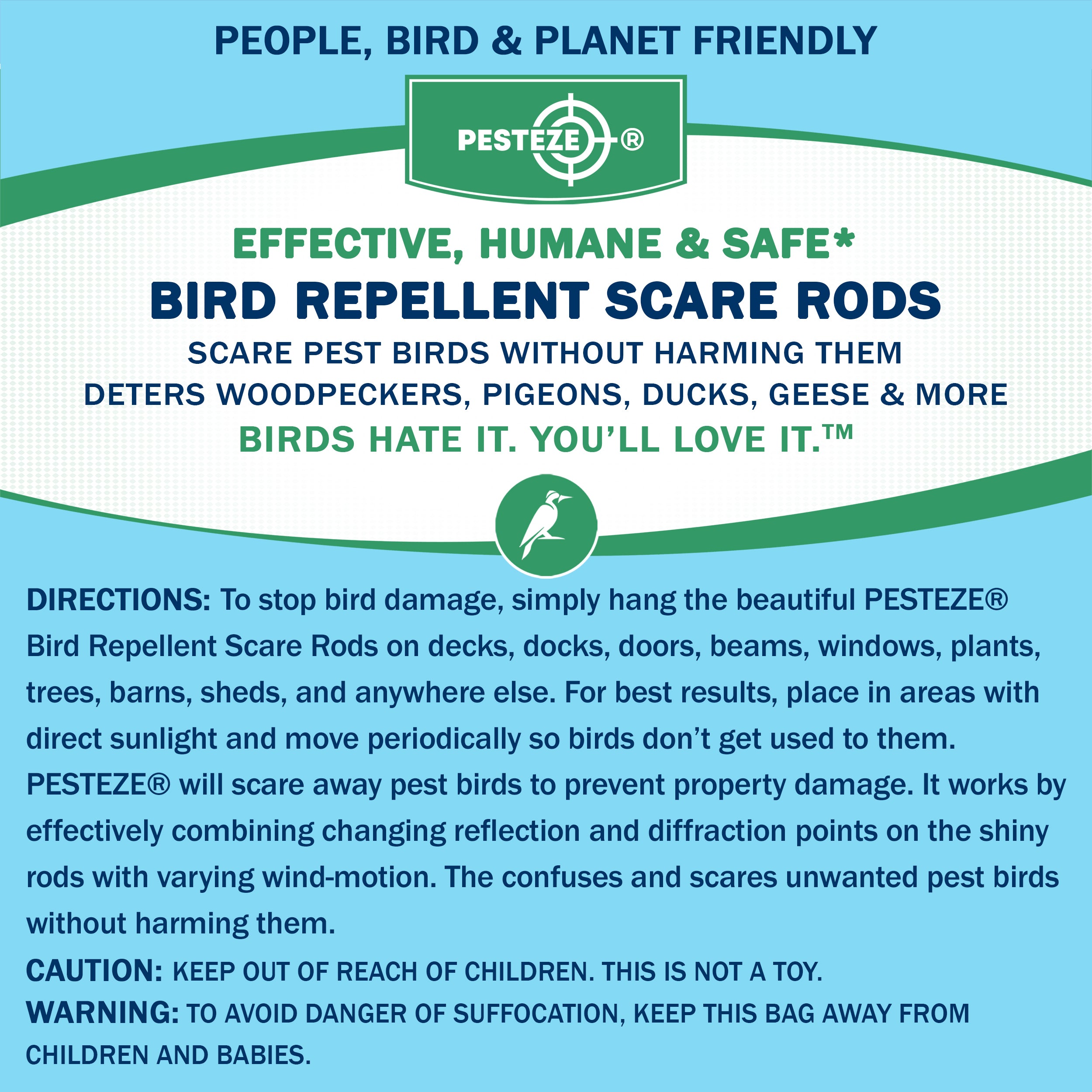 PESTEZE® 12" Bird Scare Silver Shiny Reflective Rods for Outdoors [8 Pack Silver] Deters Pest Birds like Woodpeckers, Sparrows, Pigeons, Crows, Geese & Gulls without Harming them to Protect Property