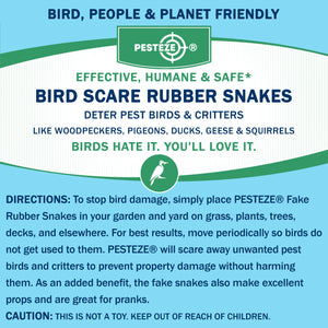 PESTEZE® Variety 39 & XXX Inch Realistic Inflatable Snakes [3 Pack Multi-Color] Scares Pest Birds like Ducks Woodpeckers, Sparrows, Pigeons, Crows, Gulls & Critters from Pools & Yards without Harming them to Protect Property