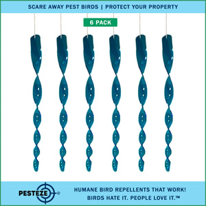 PESTEZE® 12" Bird Scare Blue Reflective Rods for Outdoors [6 Pack Blue] Scares Pest Birds like Woodpeckers, Sparrows, Pigeons, Crows, Geese & Gulls without Harming them to Protect Property