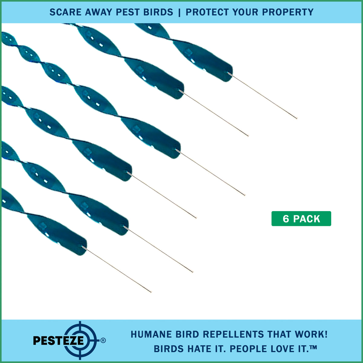 PESTEZE® USA Bird Scare Reflective Rods Bird Deterrent Outdoor Device for Birds Pigeons Crows Woodpeckers Sparrows Geese Reflective Spinners Bird Repellent for Patio Garden Roof Balcony [6 Pack Blue]