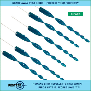 PESTEZE® 12" Bird Scare Blue Reflective Rods for Outdoors [6 Pack Blue] Scares Pest Birds like Woodpeckers, Sparrows, Pigeons, Crows, Geese & Gulls without Harming them to Protect Property