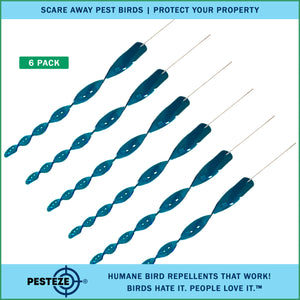 PESTEZE® 12" Bird Scare Blue Reflective Rods for Outdoors [6 Pack Blue] Scares Pest Birds like Woodpeckers, Sparrows, Pigeons, Crows, Geese & Gulls without Harming them to Protect Property