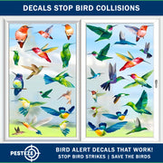 PESTEZE® USA Premium Window Bird Decals–Colorful Hummingbird Anti Collision Static Cling Stickers for Windows to Prevent Wild Birds from Strikes and Hitting Glass–38 Pack Floral Window Alert Protection