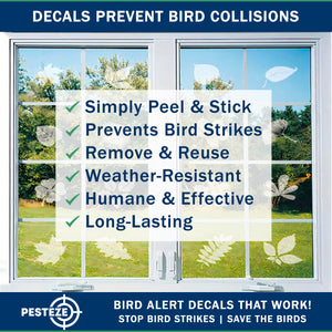 PESTEZE® Colorful Hummingbirds Anti Collision Static Cling Decals for Windows to Prevent Wild Bird Strikes [38 Decals/9 Pages] Bird Alert Window Decals Save Birds from Window Collisions & Help them Soar