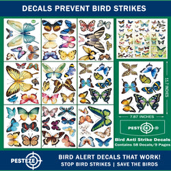 PESTEZE® Colorful Butterflies Anti Strike Static Cling Decals for Windows to Prevent Wild Bird Collisions [58 Decals/9 Pages] Bird Alert Window Decals Save Birds from Window Strikes & Help them Soar