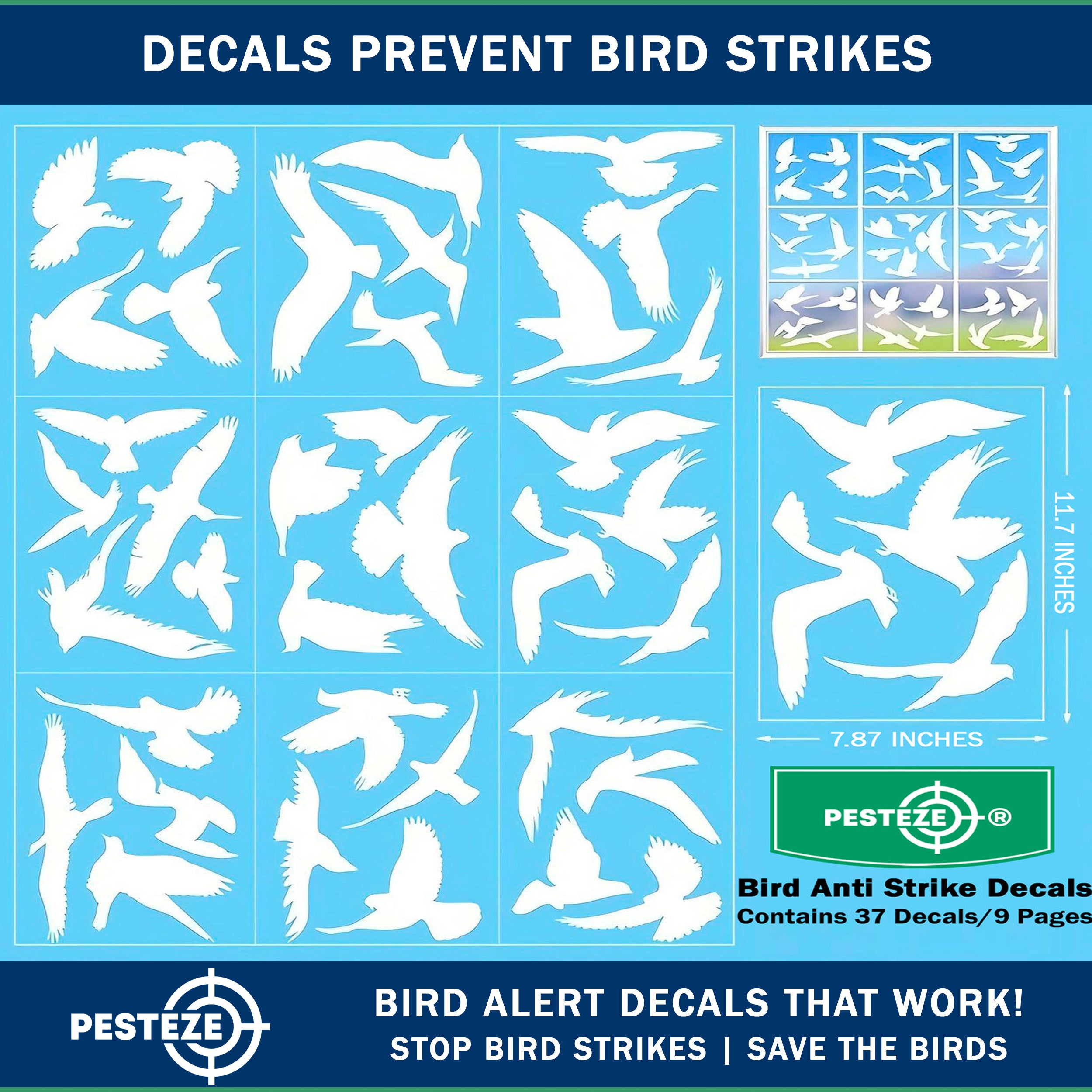 PESTEZE® White Hummingbirds Anti Collision Static Cling Decals for Windows to Prevent Wild Bird Strikes [37 Decals/9 Pages] Bird Alert Window Decals Save Birds from Window Strikes & Help them Soar