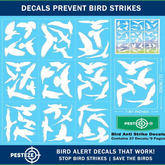 PESTEZE® White Hummingbirds Anti Collision Static Cling Decals for Windows to Prevent Wild Bird Strikes [37 Decals/9 Pages] Bird Alert Window Decals Save Birds from Window Strikes & Help them Soar