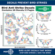 PESTEZE® USA Premium Window Bird Decals–Rainbow Butterfly Anti Collision Static Cling Stickers for Windows to Prevent Birds from Striking/Hitting Glass–16 Pack Prismatic Sun Catcher Window Alert Clings