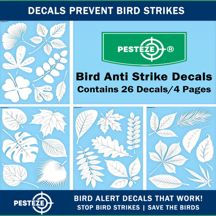 PESTEZE® UV Reflective Leaf Medley Anti Strike Static Cling Decals for Windows to Prevent Wild Bird Collisions [26 Decals/4 Pages] Bird Alert Window Decals Save Birds from Window Strikes & Help them Soar