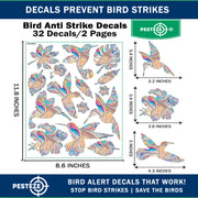 PESTEZE® USA Premium Window Bird Decals-Rainbow Leaf & Bird Anti Collision Static Cling Stickers for Windows to Prevent Wild Birds from Striking & Hitting Glass–32 Pack Sun Catcher Window Alert Clings