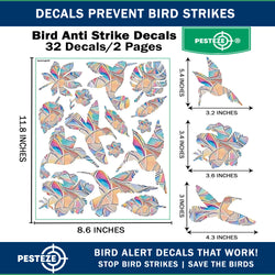 PESTEZE® Rainbow Leaf & Bird Anti Collision Static Cling Decals for Windows to Prevent Wild Bird Strikes [32 Decals/2 Pages] Bird Alert Window Decals Save Birds from Window Collisions & Help them Soar