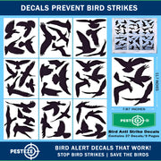 PESTEZE® USA Premium Black Hummingbirds Anti-Strike Window Decal — 37 Static Clings (9 Pages) to Prevent Wild Bird Collisions and Reduce Strike Risk, Prevents Window Damage and Protects Birds from Harm