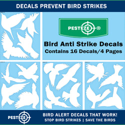 PESTEZE® UV Reflective Bird Anti Collision Static Cling Decals for Windows to Prevent Wild Bird Strikes [16 Decals/4 Pages] Bird Alert Window Decals Save Birds from Window Collisions & Help them Soar