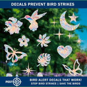 PESTEZE® Rainbow Leaf & Bird Anti Collision Static Cling Decals for Windows to Prevent Wild Bird Strikes [32 Decals/2 Pages] Bird Alert Window Decals Save Birds from Window Collisions & Help them Soar
