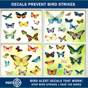PESTEZE® Colorful Butterflies Anti Strike Static Cling Decals for Windows to Prevent Wild Bird Collisions [58 Decals/9 Pages] Bird Alert Window Decals Save Birds from Window Strikes & Help them Soar