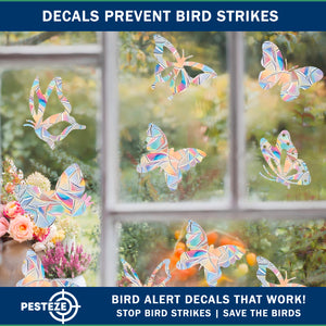 PESTEZE® Rainbow Butterfly Anti Strike Static Cling Decals for Windows to Prevent Wild Bird Collisions [16 Decals/2 Pages] Bird Alert Window Decals Save Birds from Window Strikes & Help them Soar