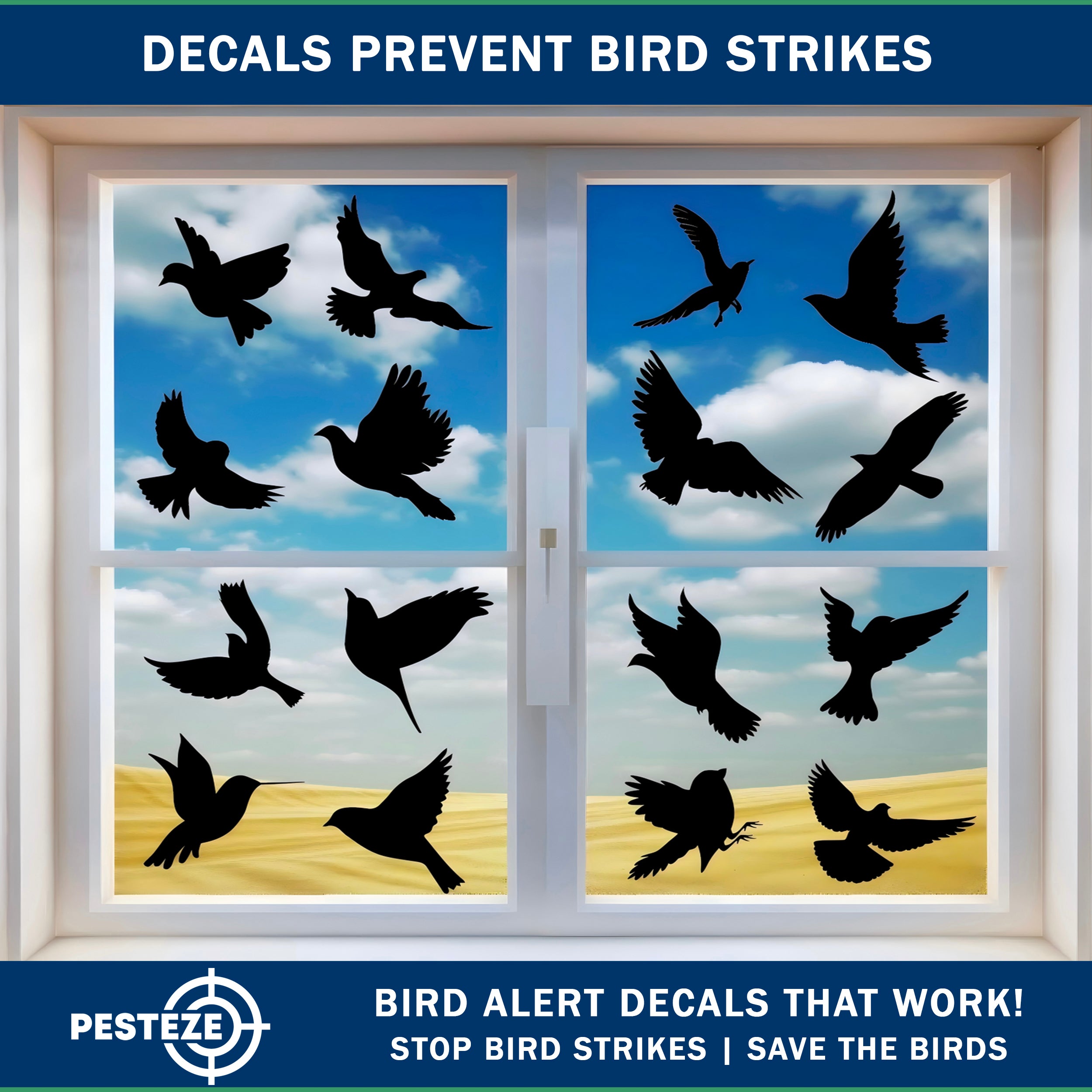 PESTEZE® Black Hummingbirds Anti Strike Static Cling Decals for Windows to Prevent Wild Bird Collisions [37 Decals/9 Pages] Bird Alert Window Decals Save Birds from Window Strikes & Help them Soar