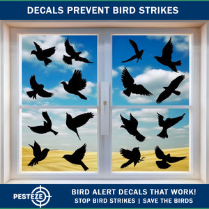 PESTEZE® Black Hummingbirds Anti Strike Static Cling Decals for Windows to Prevent Wild Bird Collisions [37 Decals/9 Pages] Bird Alert Window Decals Save Birds from Window Strikes & Help them Soar
