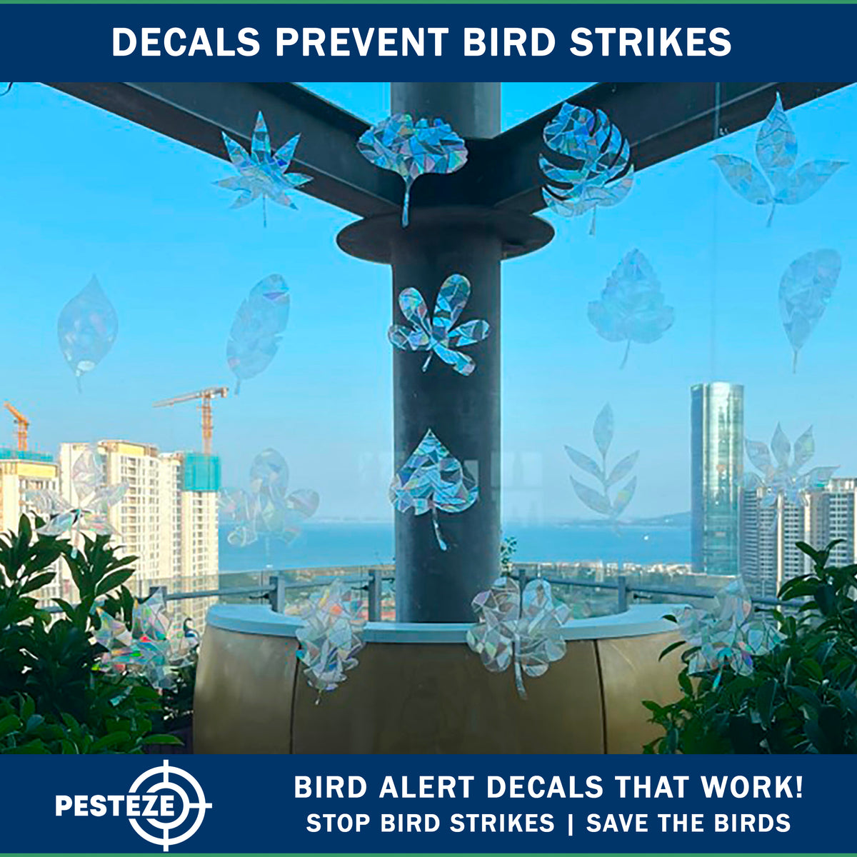 PESTEZE® USA Window Bird Stickers 19 Pack–Rainbow Leaf Medley Static Clings for Windows–Anti-Collision Decal Set to Prevent Wild Birds from Hitting Glass and Reduce Strike Accidents Indoors or Sunrooms