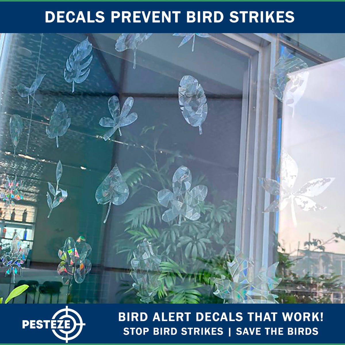 PESTEZE® USA Window Bird Stickers 19 Pack–Rainbow Leaf Medley Static Clings for Windows–Anti-Collision Decal Set to Prevent Wild Birds from Hitting Glass and Reduce Strike Accidents Indoors or Sunrooms