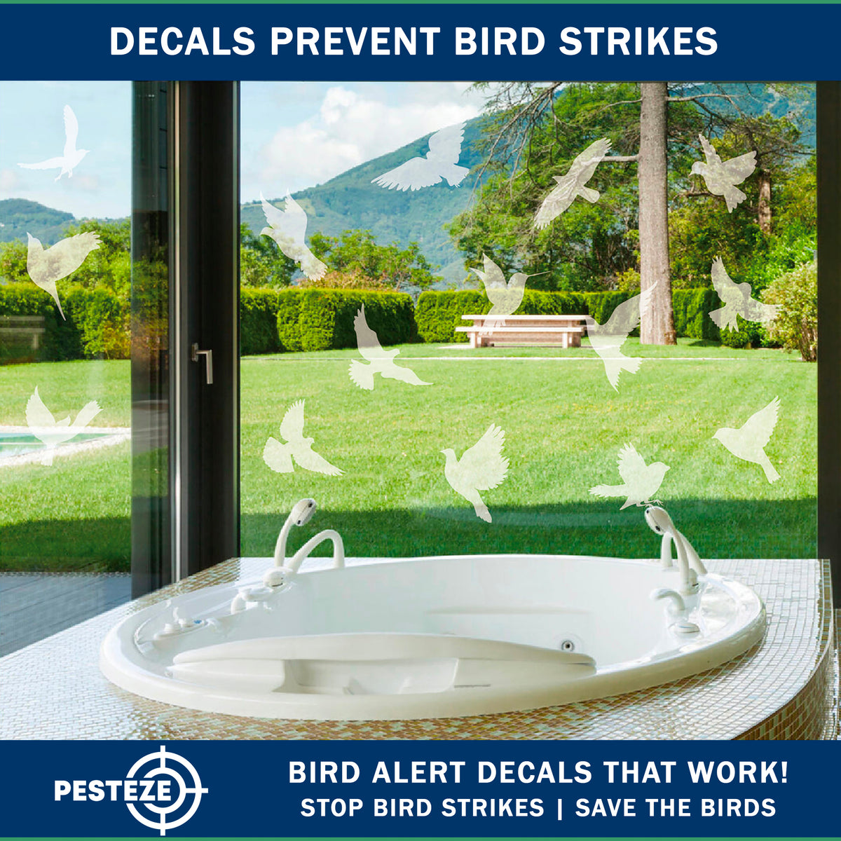 PESTEZE® USA UV Reflective Window Bird Decals–Anti Collision Static Cling Stickers for Windows to Prevent Birds from Hitting Glass–Removable, 16 Pack Window Alert Clings – Humane Bird Strike Prevention