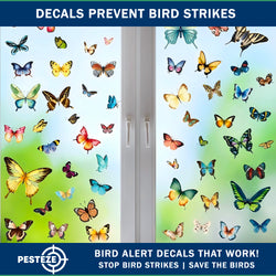 PESTEZE® Colorful Butterflies Anti Strike Static Cling Decals for Windows to Prevent Wild Bird Collisions [58 Decals/9 Pages] Bird Alert Window Decals Save Birds from Window Strikes & Help them Soar