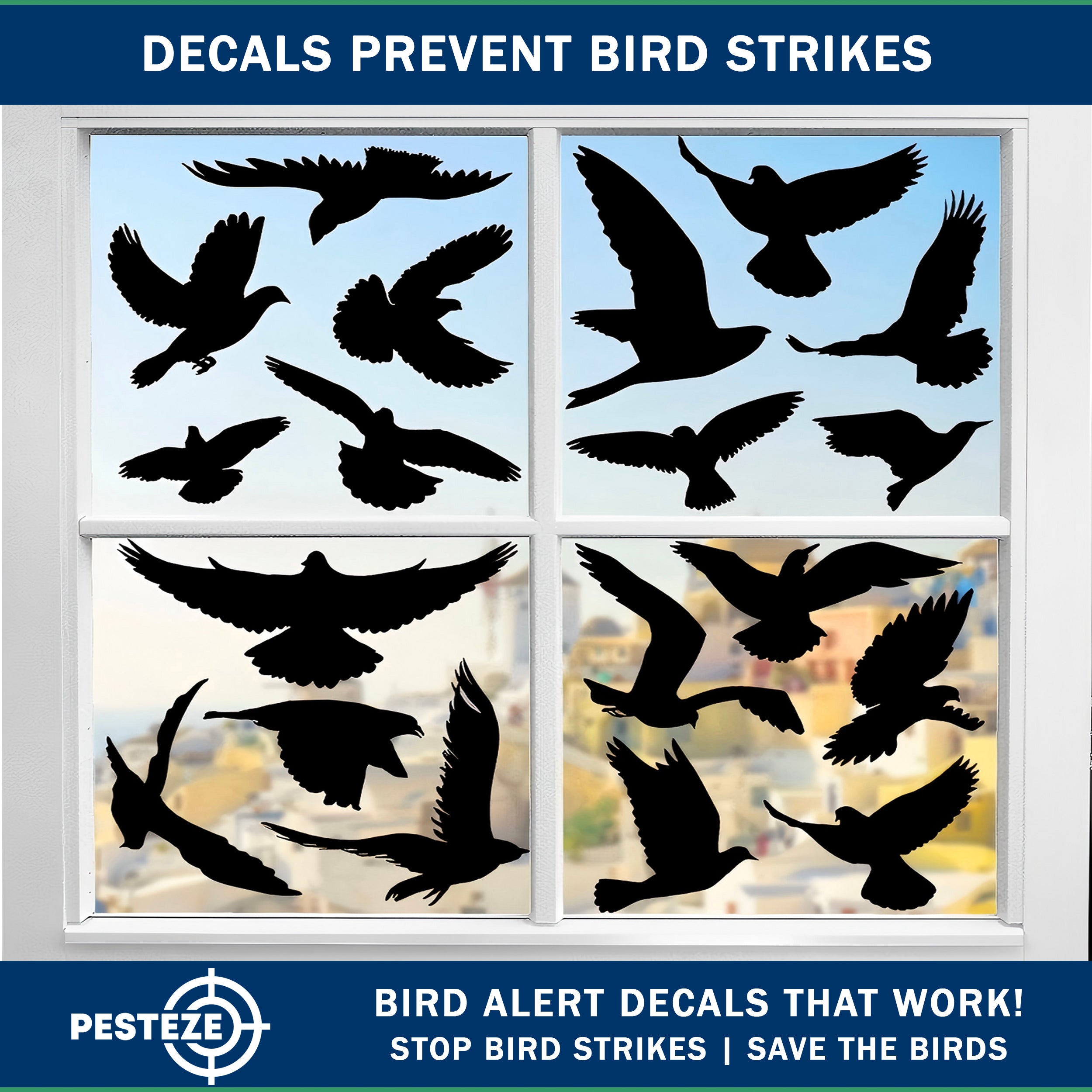 PESTEZE® Black Hummingbirds Anti Strike Static Cling Decals for Windows to Prevent Wild Bird Collisions [37 Decals/9 Pages] Bird Alert Window Decals Save Birds from Window Strikes & Help them Soar