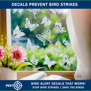 PESTEZE® Rainbow Butterfly Anti Strike Static Cling Decals for Windows to Prevent Wild Bird Collisions [16 Decals/2 Pages] Bird Alert Window Decals Save Birds from Window Strikes & Help them Soar