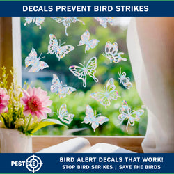 PESTEZE® UV Reflective Butterfly Anti Collision Static Cling Decals for Windows to Prevent Wild Bird Strikes [24 Decals/4 Pages] Bird Alert Window Decals Save Birds from Window Strikes & Help them Soar