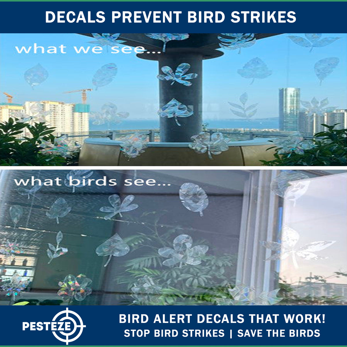 PESTEZE® USA Premium UV Window Bird Decals–Butterfly Anti Collision Static Cling Stickers for Windows to Prevent Birds from Striking Glass– 24 Pack Window Alert Clings for Humane Bird Strike Protection