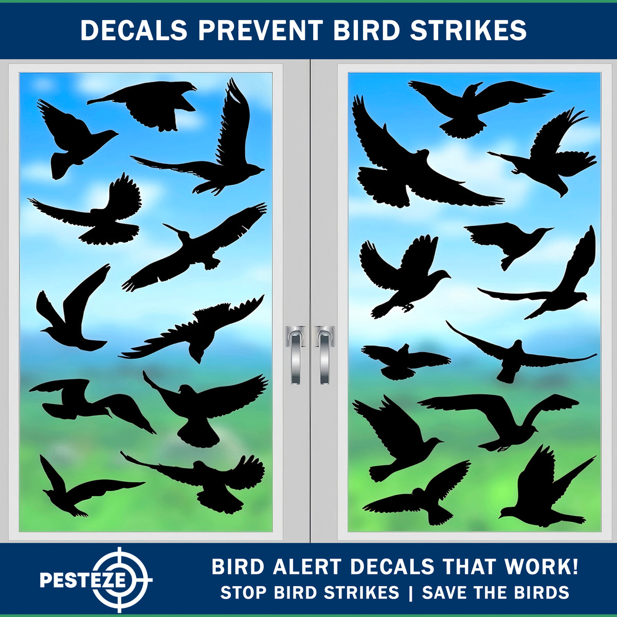 PESTEZE® USA Premium Black Hummingbirds Anti-Strike Window Decal — 37 Static Clings (9 Pages) to Prevent Wild Bird Collisions and Reduce Strike Risk, Prevents Window Damage and Protects Birds from Harm