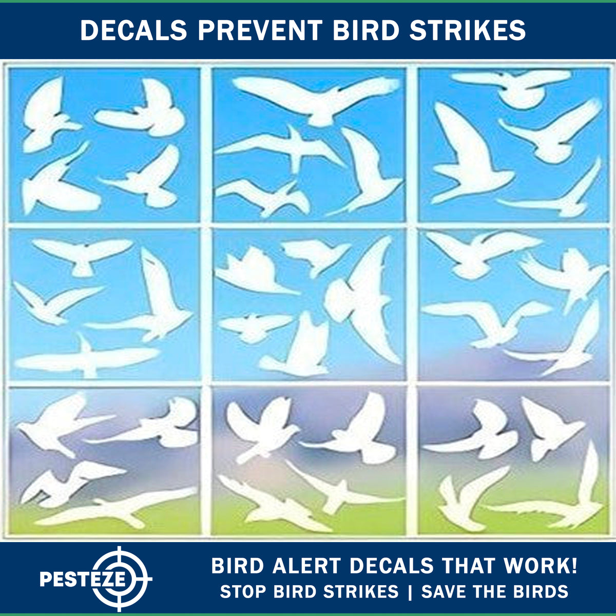 PESTEZE® USA White Hummingbirds Anti Collision Static Cling Decals for Windows to Prevent Wild Bird Strikes [37 Decals/9 Pages] Stickers to Keep Birds Safe from Glass Collisions & Protect Home Windows