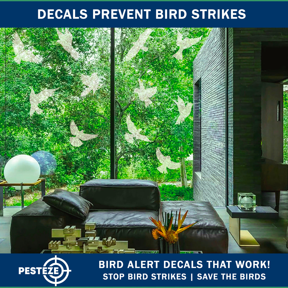 PESTEZE® USA UV Reflective Window Bird Decals–Anti Collision Static Cling Stickers for Windows to Prevent Birds from Hitting Glass–Removable, 16 Pack Window Alert Clings – Humane Bird Strike Prevention