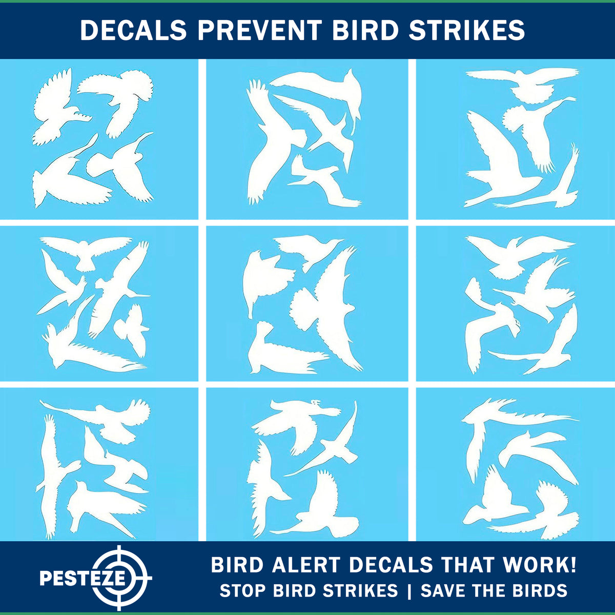PESTEZE® USA White Hummingbirds Anti Collision Static Cling Decals for Windows to Prevent Wild Bird Strikes [37 Decals/9 Pages] Stickers to Keep Birds Safe from Glass Collisions & Protect Home Windows