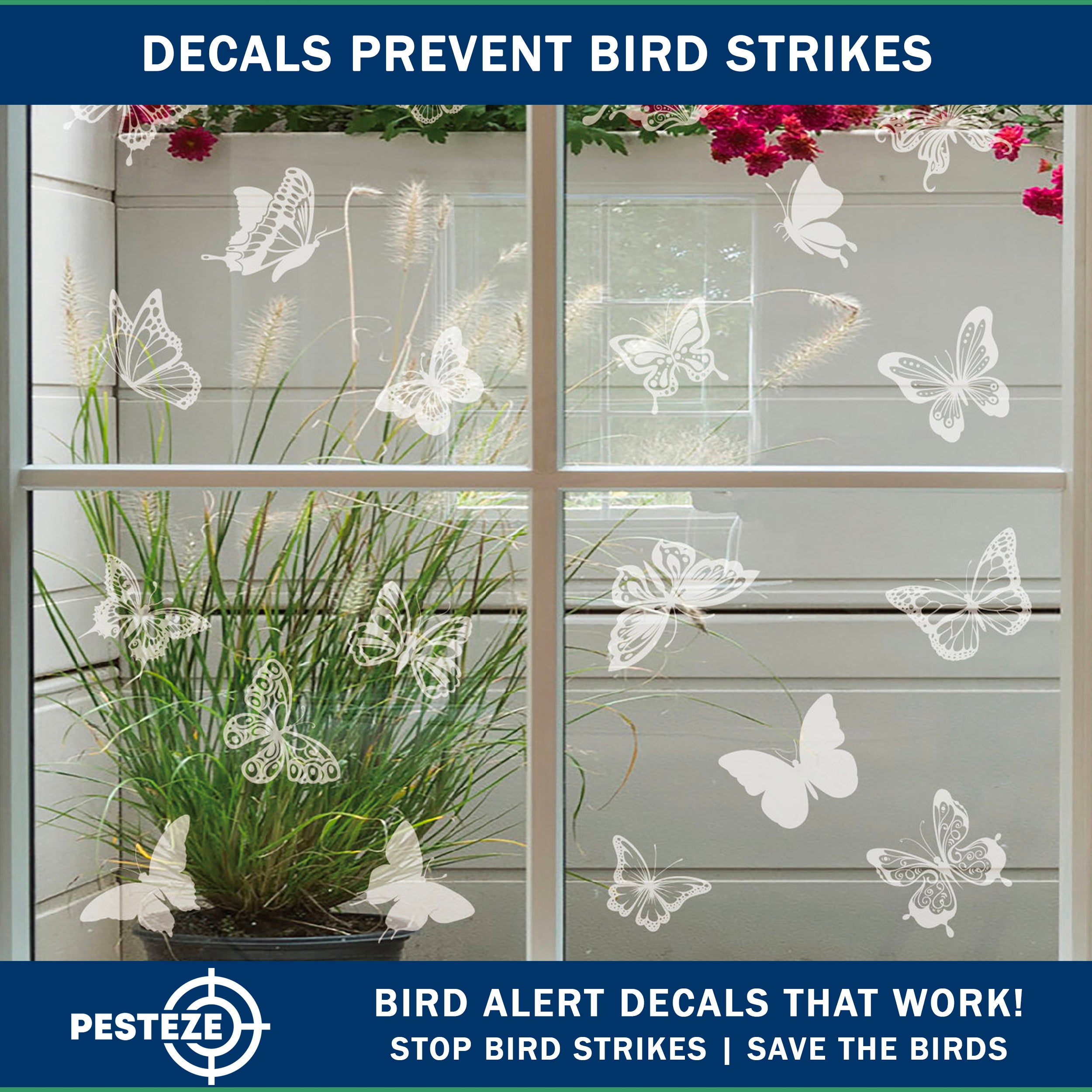 PESTEZE® Rainbow Butterfly Anti Strike Static Cling Decals for Windows to Prevent Wild Bird Collisions [16 Decals/2 Pages] Bird Alert Window Decals Save Birds from Window Strikes & Help them Soar