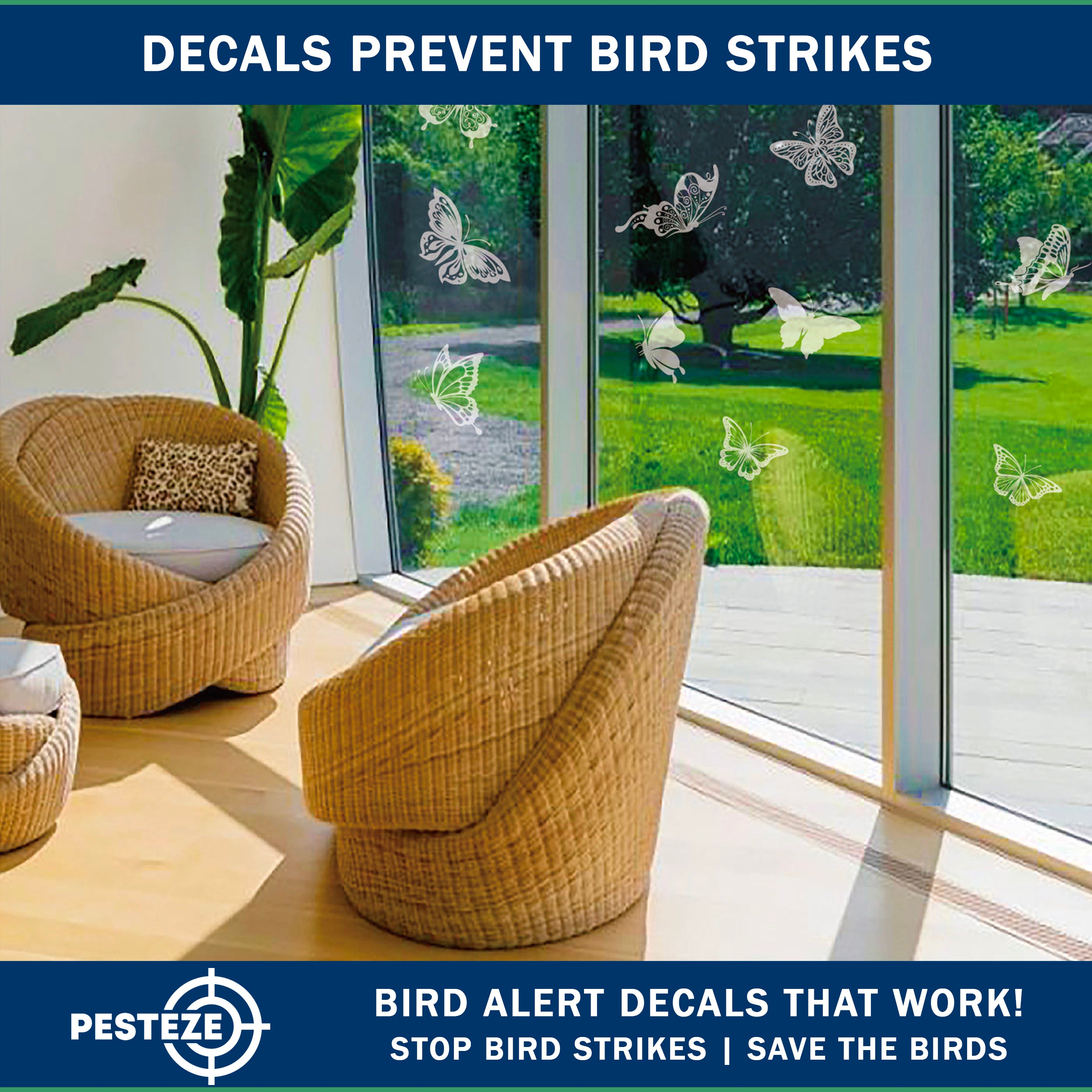 PESTEZE® Rainbow Butterfly Anti Strike Static Cling Decals for Windows to Prevent Wild Bird Collisions [16 Decals/2 Pages] Bird Alert Window Decals Save Birds from Window Strikes & Help them Soar