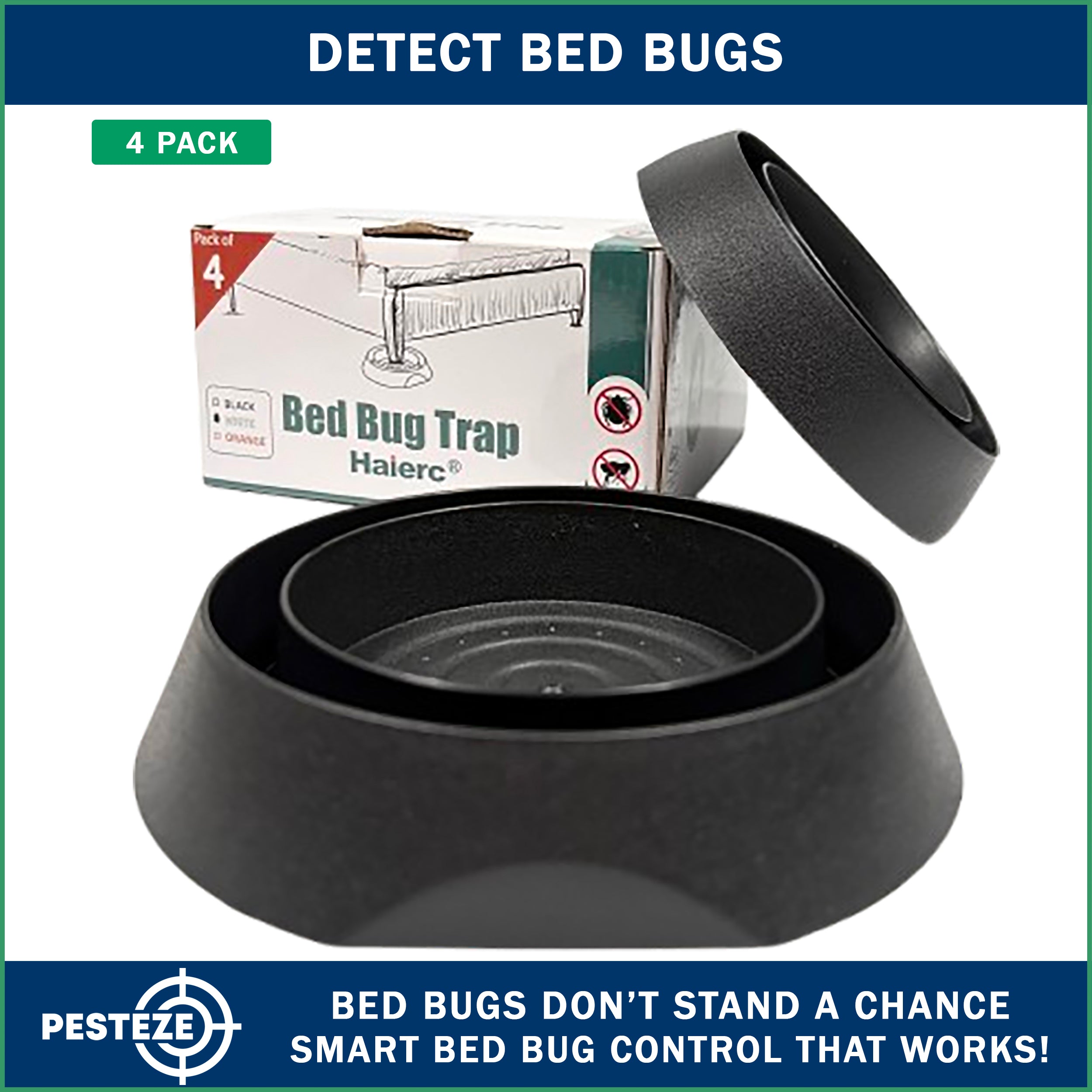 4 Pack PESTEZE® Reusable Bed Bug Insect Trap, Monitor &amp; Detector for Bed Posts &amp; Furniture Legs [6 x 1.5 Inch] Intercepts &amp; Protects against Bed Bugs without Harsh Chemicals