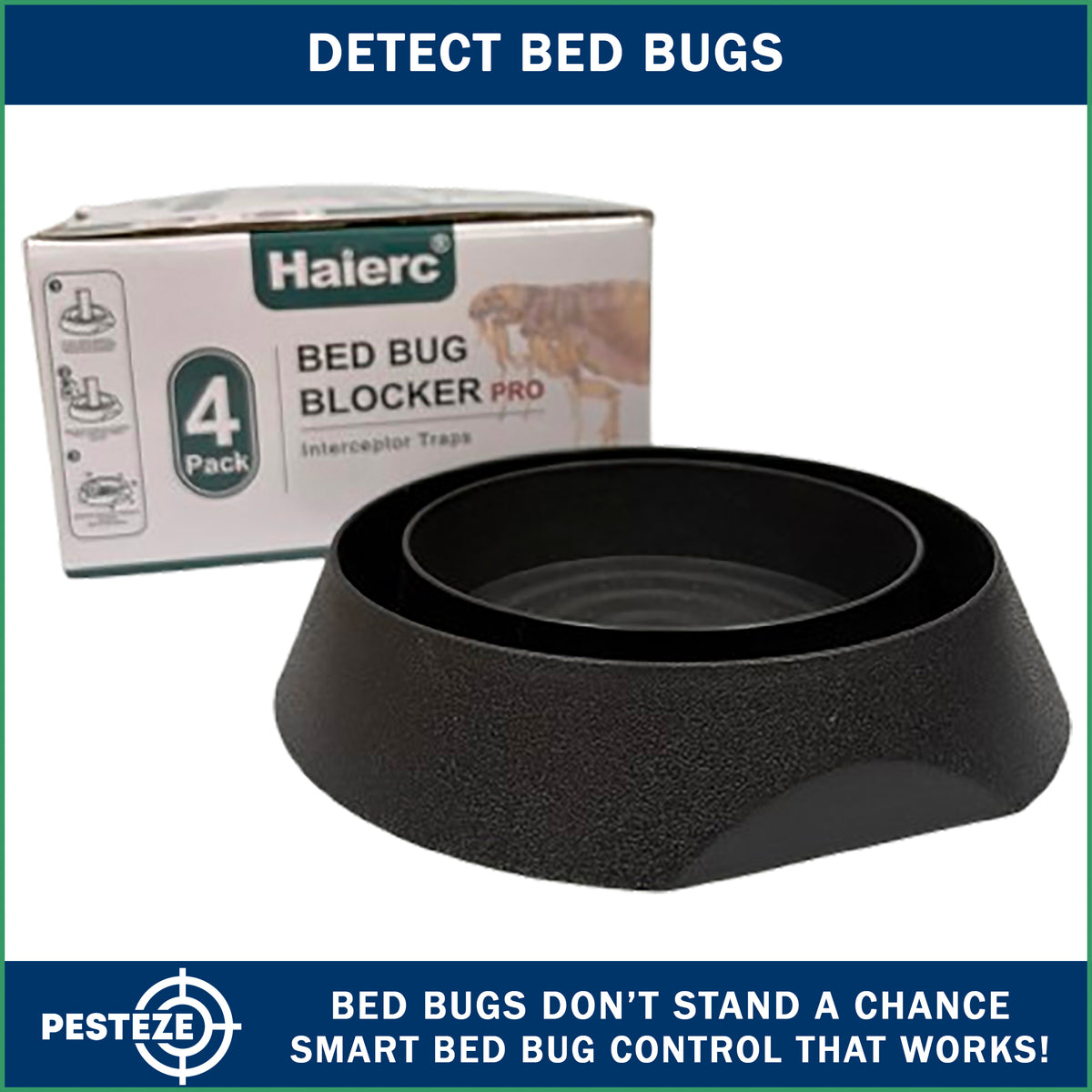 PESTEZE® USA Bed Bug Traps 4 Pack – Premium Reusable Bedbug Interceptors and Detectors for Bed Posts & Furniture – Chemical-Free Insect Trap Helps Monitor, Prevent Bugs Crawling on Beds, Sofas & Floors