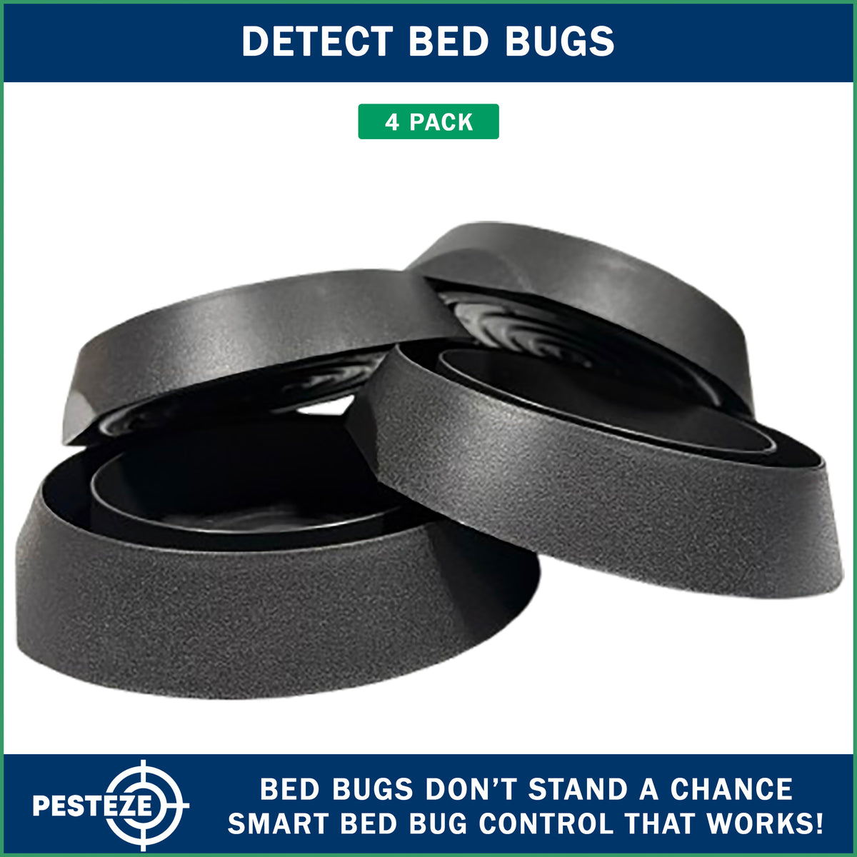 PESTEZE® USA Bed Bug Traps 4 Pack – Premium Reusable Bedbug Interceptors and Detectors for Bed Posts & Furniture – Chemical-Free Insect Trap Helps Monitor, Prevent Bugs Crawling on Beds, Sofas & Floors