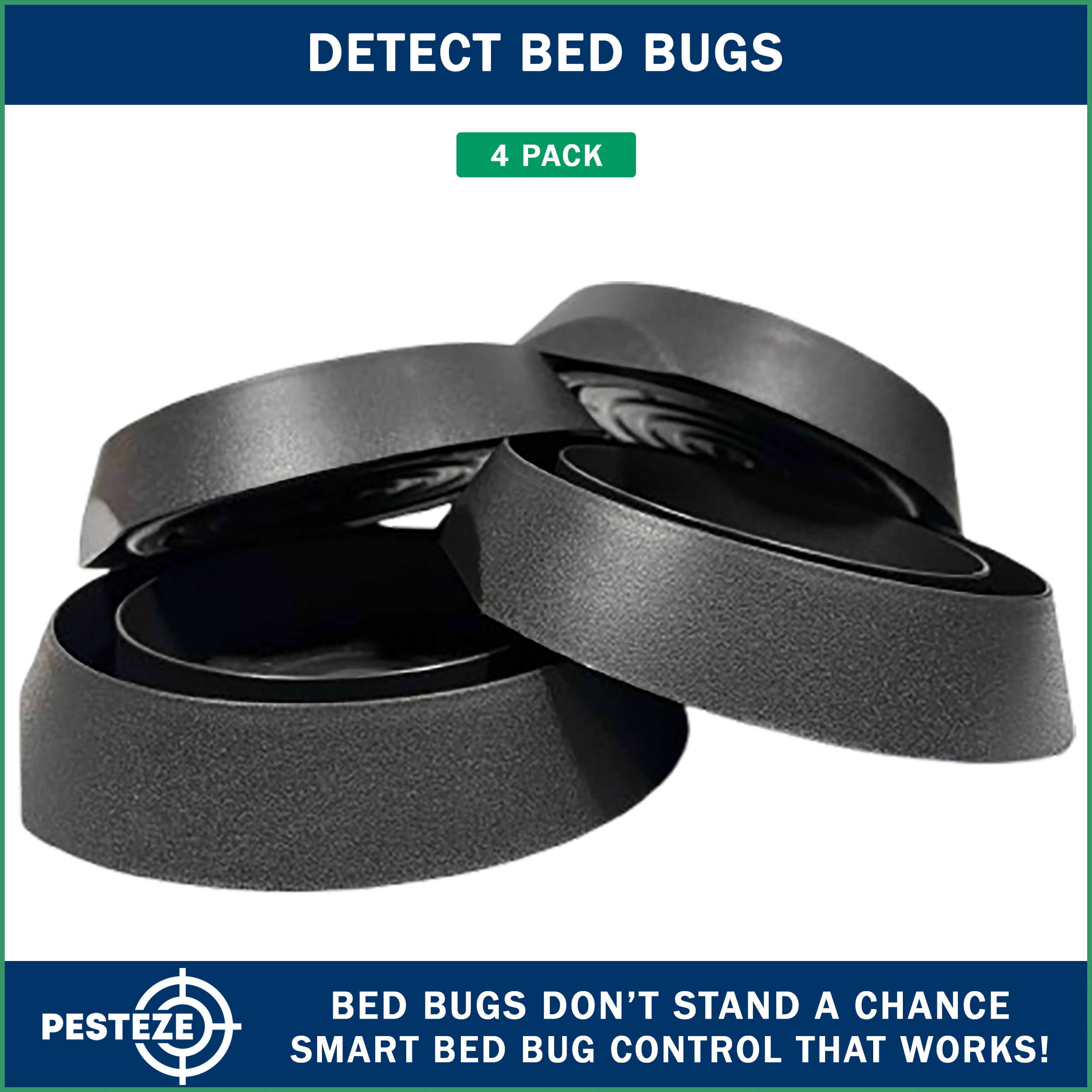 4 Pack PESTEZE® Reusable Bed Bug Insect Trap, Monitor &amp; Detector for Bed Posts &amp; Furniture Legs [6 x 1.5 Inch] Intercepts &amp; Protects against Bed Bugs without Harsh Chemicals