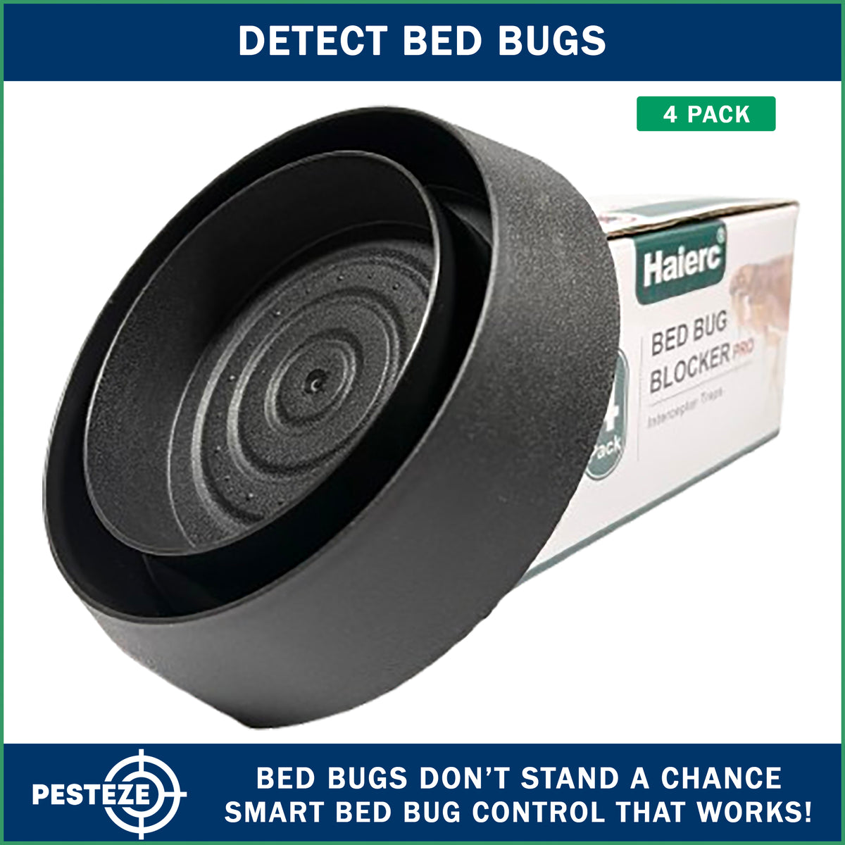 PESTEZE® USA Bed Bug Traps 4 Pack – Premium Reusable Bedbug Interceptors and Detectors for Bed Posts & Furniture – Chemical-Free Insect Trap Helps Monitor, Prevent Bugs Crawling on Beds, Sofas & Floors