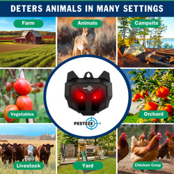 2 Pack PESTEZE® Reusable Solar Nocturnal Animal Repeller. Flickering Red Light Deters Unwanted Animals like Skunk, Deer, Coyote, Fox, Wolf, Rabbit, Raccoon & Birds to Protect Property & Livestock