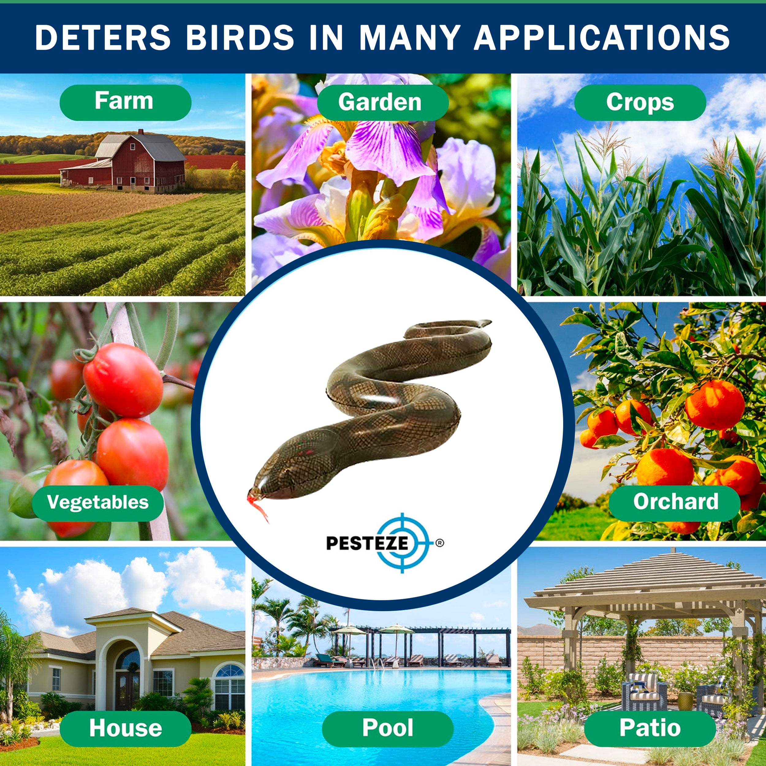 PESTEZE® USA Brown 39 Inch Realistic Inflatable Snakes [1 Pack] Repels Pest Birds Like Woodpeckers, Sparrows, Pigeons, Crows, Gulls & Critters from Pools & Yards Without Harming Them to Protect Property