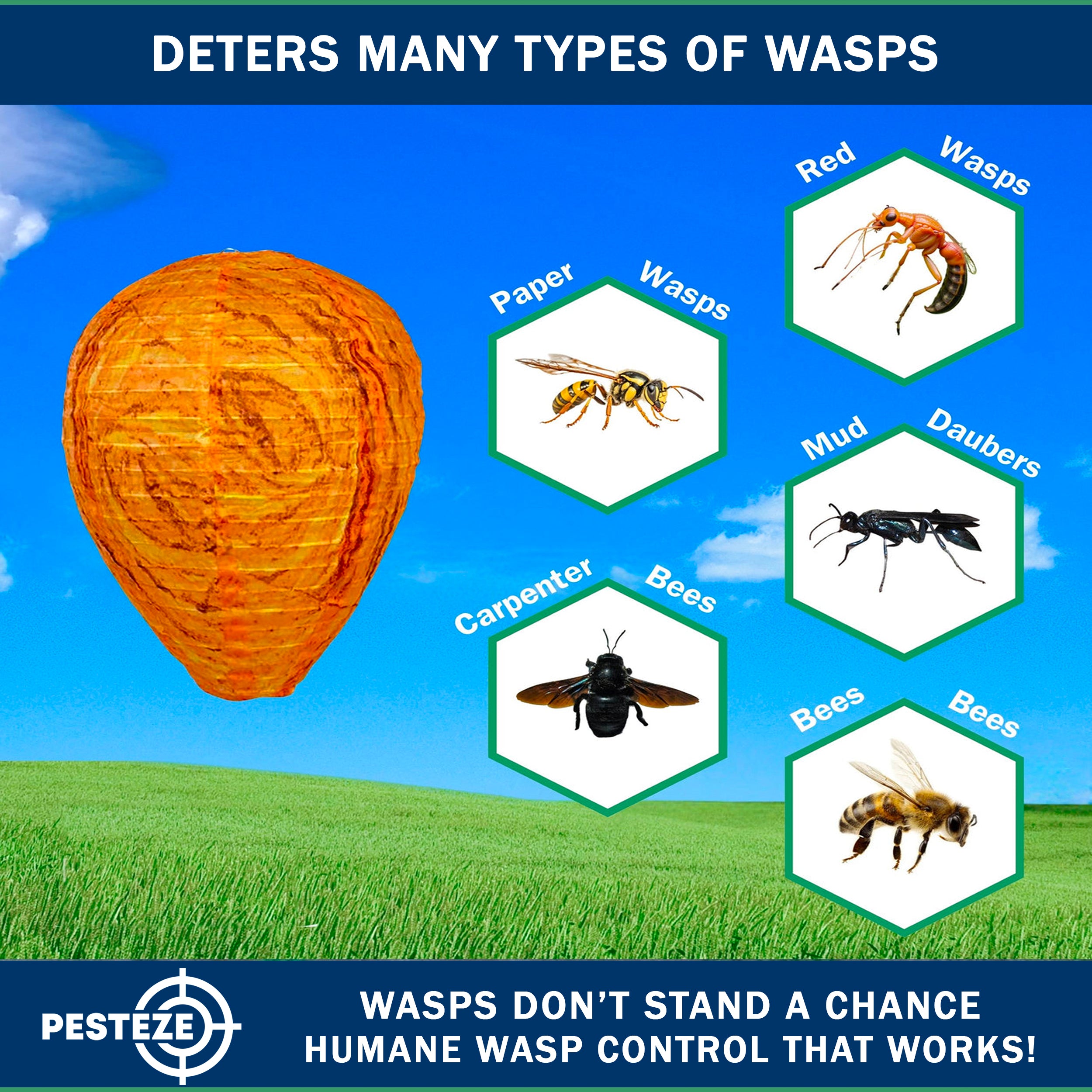2 Pack PESTEZE® Cloth Waterproof Hanging Wasp Nest Decoy [11.8 x 8.6 Inch] Deters Several  Wasp, Hornet & Yellow Jacket Species by Simulating Enemy Hives.