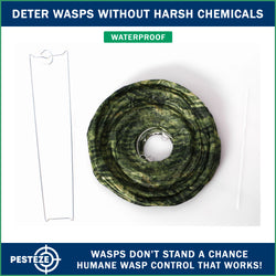 PESTEZE® USA Green Camo Waterproof Hanging Wasp Decoy Nest [11.8 x 8.6 Inch] Deters Several Wasp, Hornet & Yellow Jacket Species by Simulating Enemy Hives.