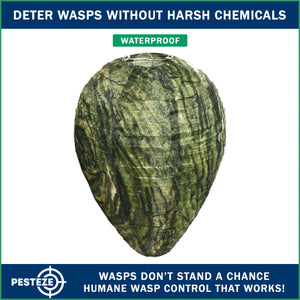 PESTEZE® USA Green Camo Waterproof Hanging Wasp Decoy Nest [11.8 x 8.6 Inch] Deters Several Wasp, Hornet & Yellow Jacket Species by Simulating Enemy Hives.