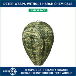 PESTEZE® USA Green Camo Waterproof Hanging Wasp Decoy Nest [11.8 x 8.6 Inch] Deters Several Wasp, Hornet & Yellow Jacket Species by Simulating Enemy Hives.