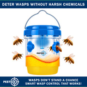 PESTEZE® USA Reusable Solar Hanging Wasp Trap with LED Light [Blue: 3.5 x 4.4 Inch] Attracts, & Stop Wasp, Hornet, Yellow Jacket & Insect Species 24/7 Without Harsh– Waterproof Outdoor Trap
