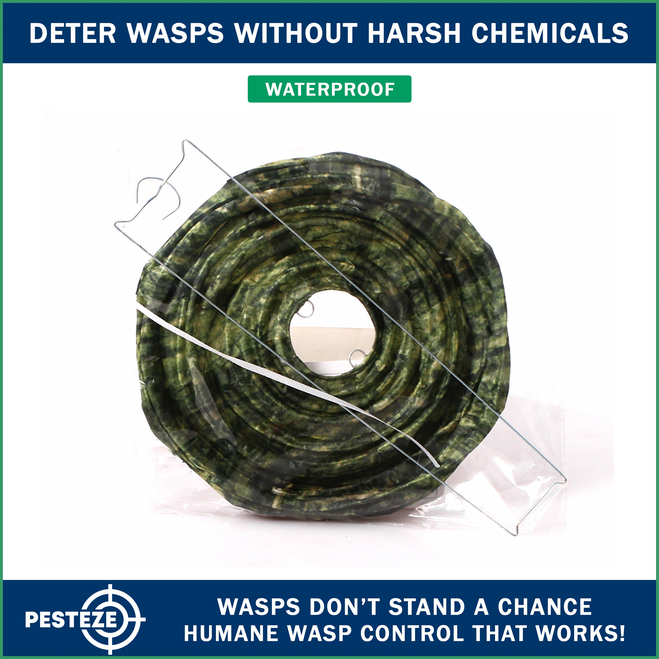 PESTEZE® USA Green Camo Waterproof Hanging Wasp Decoy Nest [11.8 x 8.6 Inch] Deters Several Wasp, Hornet & Yellow Jacket Species by Simulating Enemy Hives.